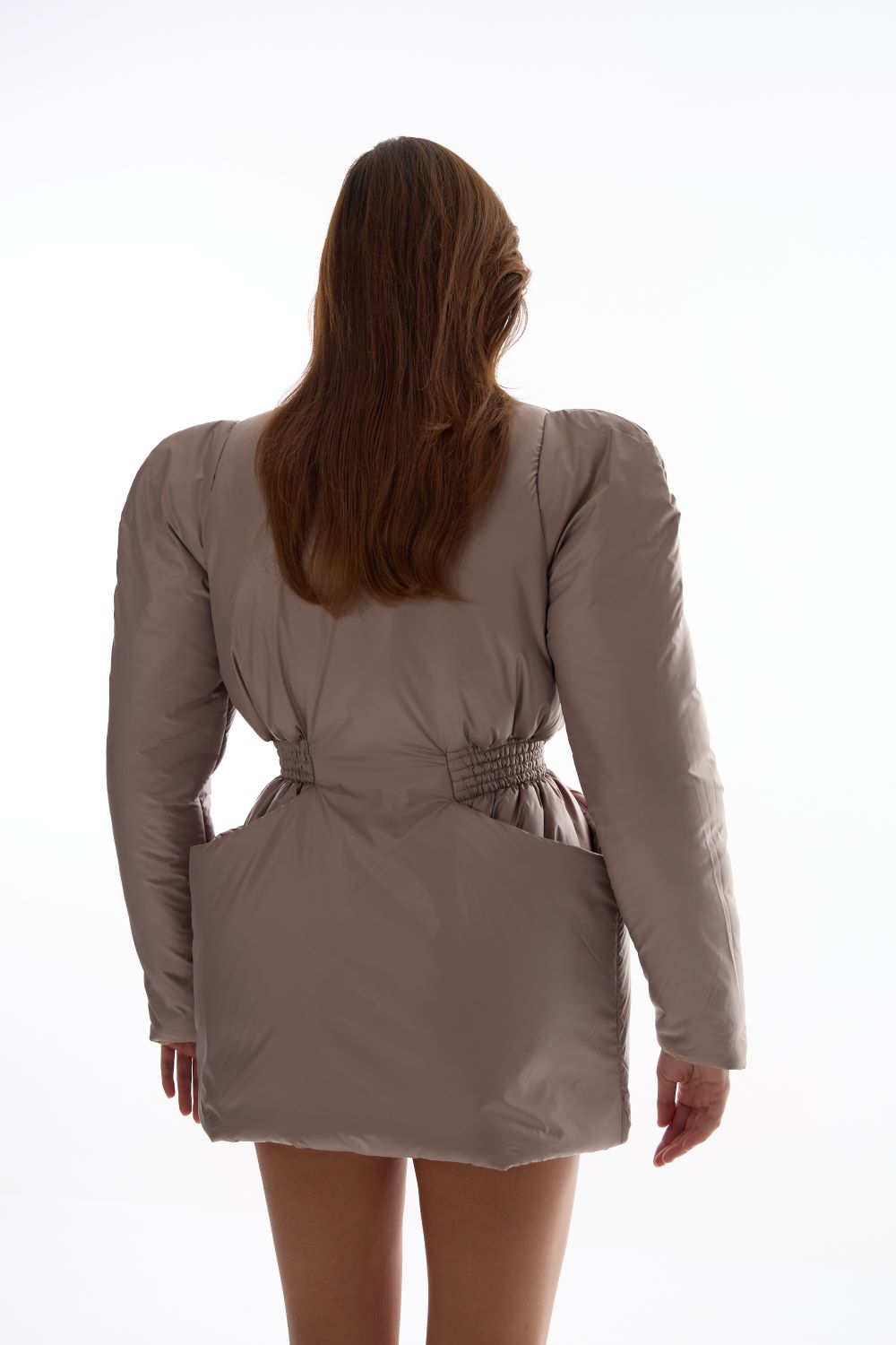 Sculptural women’s puffer jacket, beige