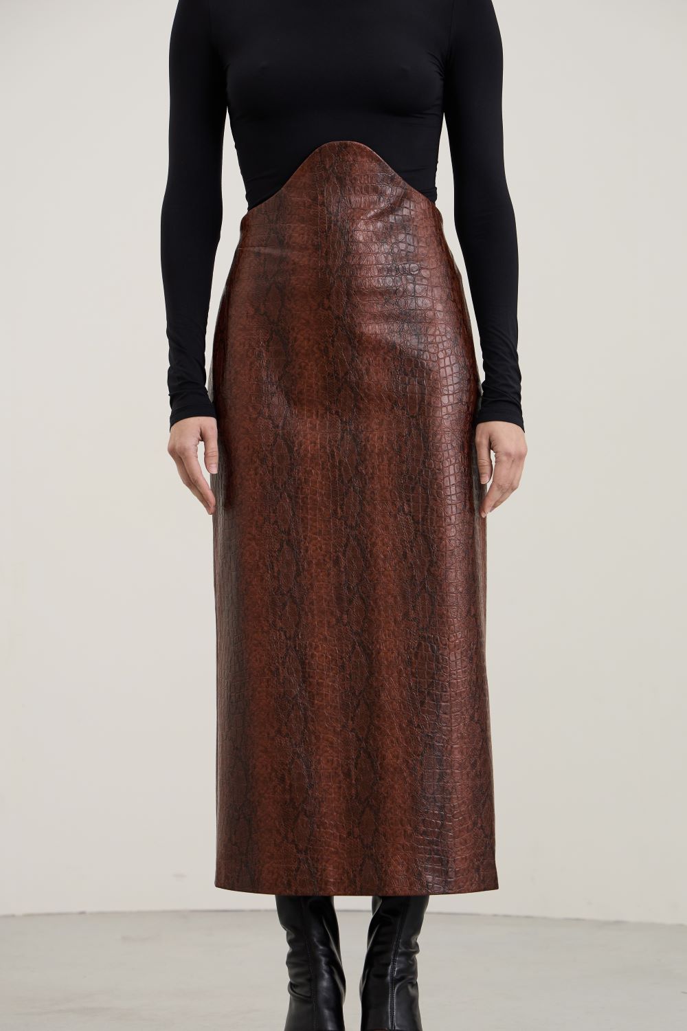 SNAKE WAVE SKIRT women’s midi skirt, brown